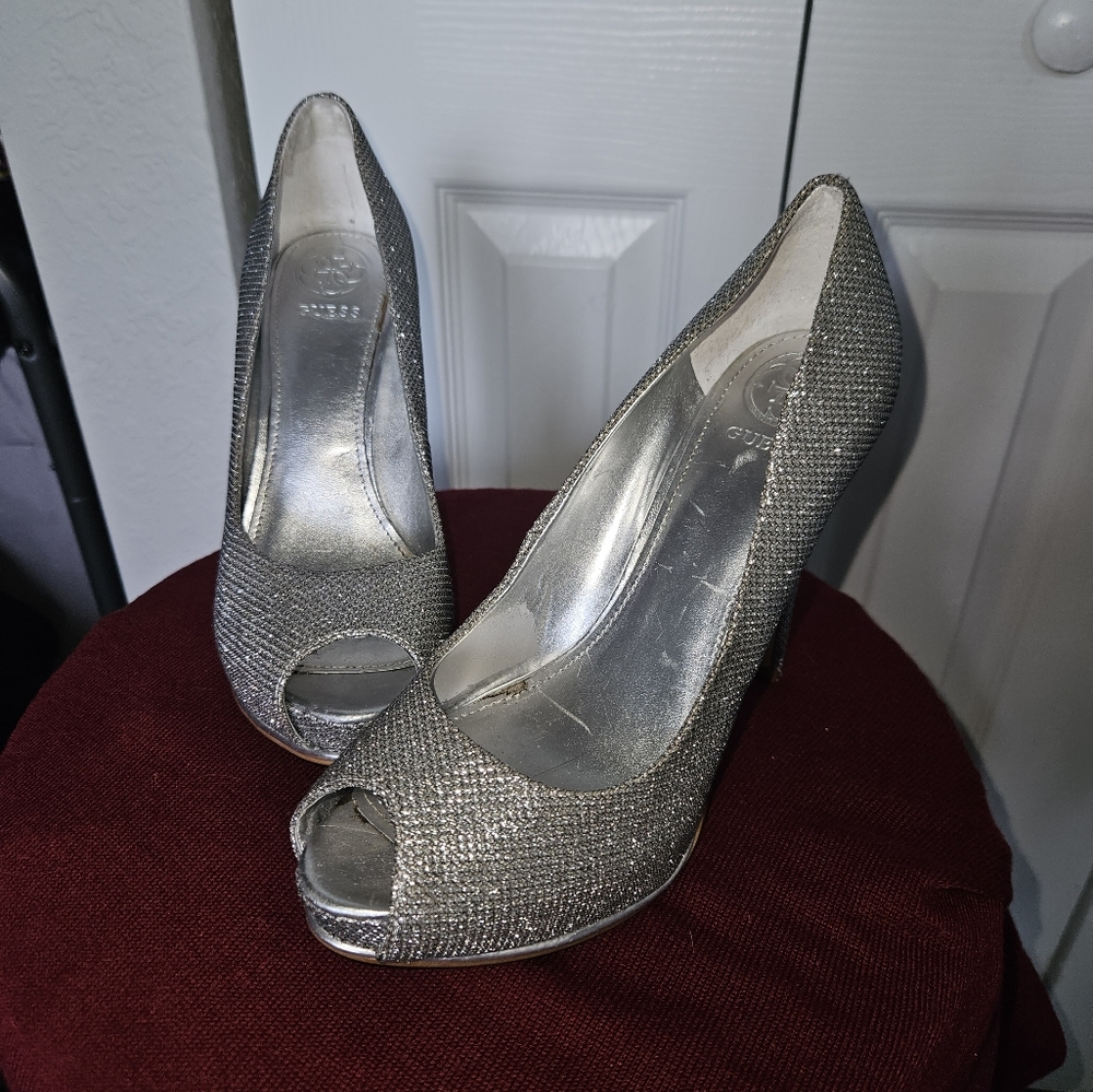 Silver sparkle heels